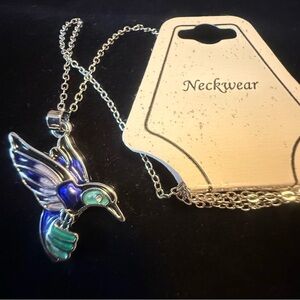 Neckwear Silver and Blue Hummingbird Necklace
